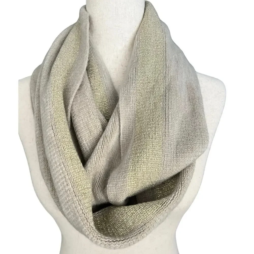Calvin Klein Women’s Infinity Scarf in Tan Beige and Metallic Gold One Size NWT
